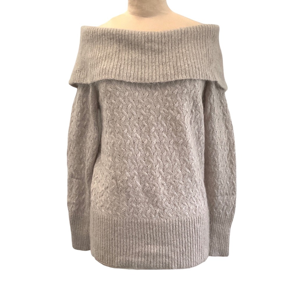 Banana Republic Lurex Cable Off Shoulder Alpaca Knit Sweater Taupe Women's M